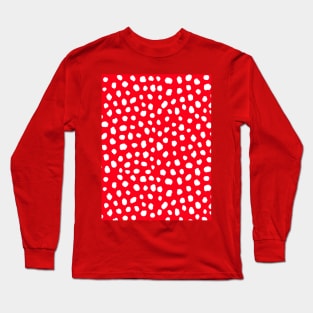 Red and White Dalmatian Print, Polka Dot Long Sleeve T-Shirt